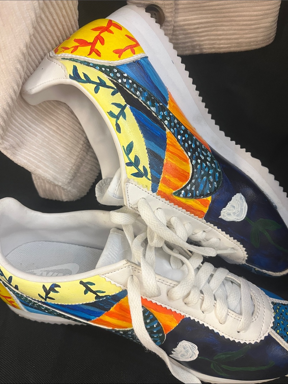Nike Kids White Sneakers with Yellow, Blue, Orange & Green Painted Accents